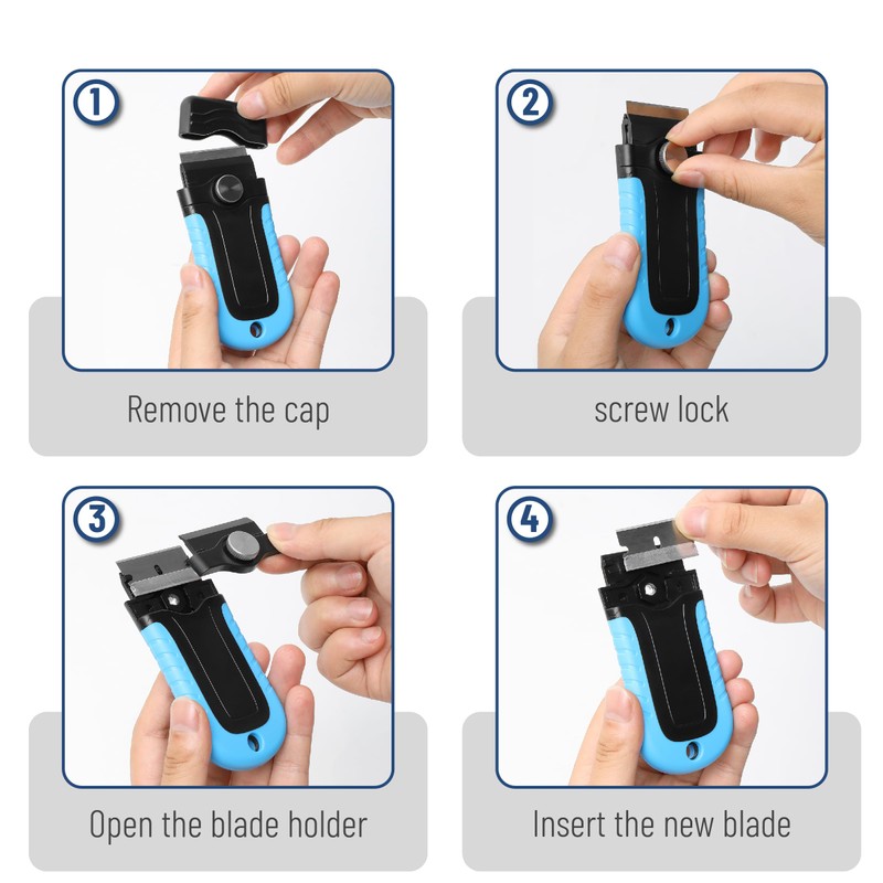 Bates- Razor Blade Scraper, Blue, Locking Razor Scraper Set with
