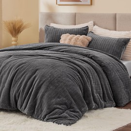 ChiXpace Fluffy Comforter Set - Furry Leaves Pattern Faux Fur Bed Set, Winter Ultra Soft Fuzzy Comfort Set, Velvet Bedding Set for Bed