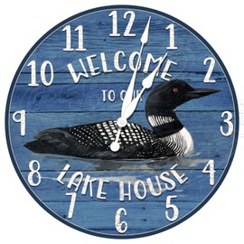 Decorative Concepts Loon Lake House Blue 12" Diameter Aluminum Metal Round Wall Clock