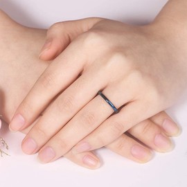 Cloyo 2mm Thin Stacking Ring for Women Female Blue Tungsten Carbide Minimalist Rings Size T 1/2