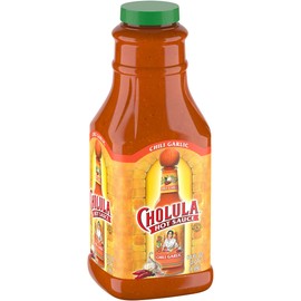 Cholula Chili Garlic Hot Sauce, 64 fl oz - One 64 Fluid Ounce Bulk Container of Chili Garlic Hot Sauce with Mexican Peppers, Garlic and Signature Spice Blend, Perfect for Sandwiches, French Fries and Popcorn