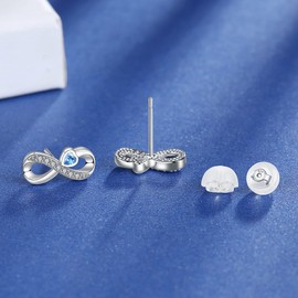 Arrebol Infinity Earrings Women's 925 Sterling Silver Stud Earrings with Heart Zirconia Earrings for Women with Gift Box, Sterling Silver, Cubic Zirconia