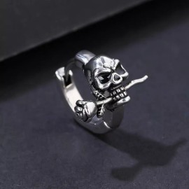 YS Jewelry Men's Punk Silver Small Skull Huggie Hoop Earrings Rock Jewelry Stainless Steel