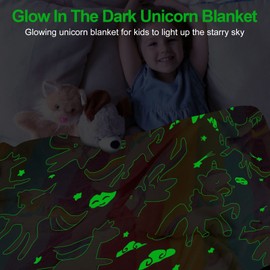 Unicorn Blanket for Girls, Unicorn Glow in The Dark Blankets for Girls/Kids, Kids Blankets for Girls, Unicorns Gifts for Girls Age 3-12, Toddler Blanket for Girls, Soft Fleece Blanket Throw 50"x60"