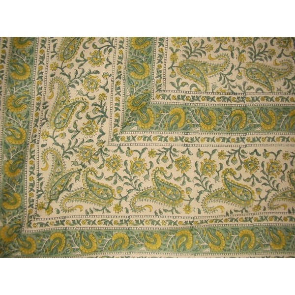 Rajasthan Block Print Paisley Tapestry Cotton Bedspread 108" x 88" Full-Queen Green