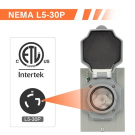 30 Amp Generator Power Inlet Box, NEMA L5-30P Pre-Drilled Power Inlet Plug with LED Electric Indicator, 125V 3750 Watts Weatherproof Generator Input Box for 3 Prong Extension Cord, ETL Listed