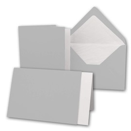 10 x Card Set DIN B6-12 x 17 cm - 120 x 170 mm - Folding Cards with Letter Envelopes and Insert Sheets - Ribbed Structure Surface - Silver-Grey Light Grey - Vintage Invitation Cards