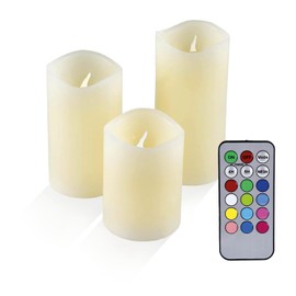 Olympia IOIO - Set of 3 LED real wax candles | LED candles with remote control & different colors | LED candles flickering flame | Real wax candles with timer function | LED candles real wax