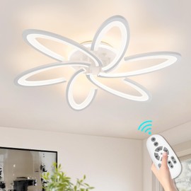 SEABLE Modern LED Light, 6+1 Rings 93W Dimmable Fixture 29.5" 3000K-6500K Flush Mount White Flower Ceiling Lamp With Remote for Living Room, Bedroom, Kitchen