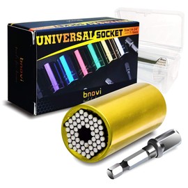 Universal Wrench Socket Tools Multi-Size in One Self Adjustable for Regularity or Irregularity Screw Improvement for Home DIY with Joint for Electric Drill (Gold socket)