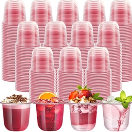 LIANGYUNZE 300 Pcs Disposable Stemless Clear Plastic Cups 12OZ NATURAL Arc Plant Based wine glasses For Parties Weddings Birthdays Cocktail BPA Free Recyclable PP Clear Cold/Hot Cups（Pink）