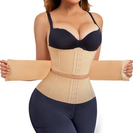 SUNACGO - Moldeadores de Cintura para Mujer Fajas Reductoras para Mujer Ajustable Control de Abdomen con 4 Ganchos Peso Ligero Fajas Colombianas Corsé Beige Talla Media