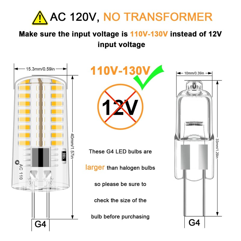 LFLAMPON AC110V-130V Dimmable G4 LED Light Bulbs, 2.6W Warm White