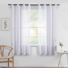 MIULEE Short Curtain with Eyelets, Transparent Look Curtain, for Bedroom, Living Room, 140 x 122 cm (W x H), Set of 2, White
