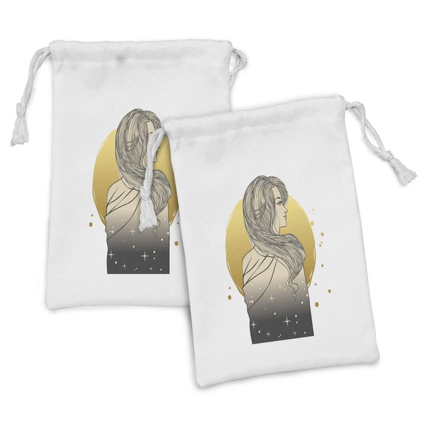 Ambesonne Abstract Woman Fabric Pouch Set of 2, Portrait from