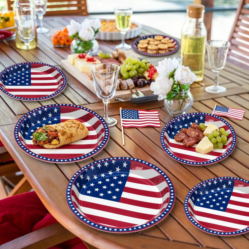 48PCS 4th of July Plates, Red White Blue Patriotic Paper