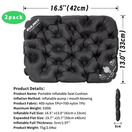 YEEKORO Inflatable Seat Cushion, Lightweight Camping Air Sitting Pad with Repair Cloths, Waterproof Air Cushion, Portable Air Seat Cushion for Climbing Hiking Office Airplane Car Stadium Seat（2 Pack