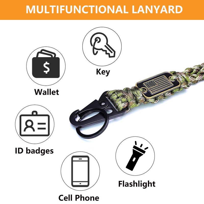 LUYADIN Paracord Lanyard Keychain with USA Flag,Parachute Rope Necklace Keychains
