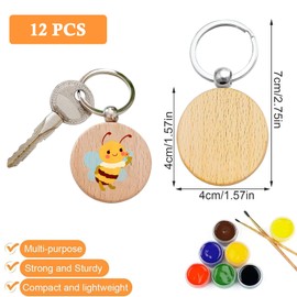 Xinlon Pack of 24 Wooden Keyrings, Blank DIY Wooden Key Chain, Key Ring Blanks Wood Round, Key Ring Wood Blank for Sculpture Crafts Painting Decorating