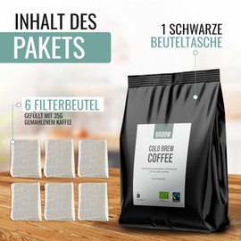 broow - Cold Brew Coffee | Bio & Fairtrade | gemahlener Röstkaffee im Filterbeutel | 100% Arabica Bohnen | kalter Kaffee Zubereitung | DE-ÖKO-006 (1 x Packung)