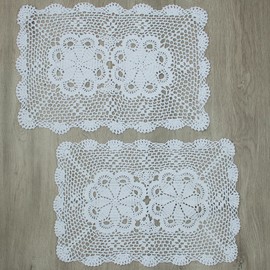 kilofly Crochet Cotton Lace Table Placemats Doilies Set, 2pc, Oblong, White, 15 x 23 inch
