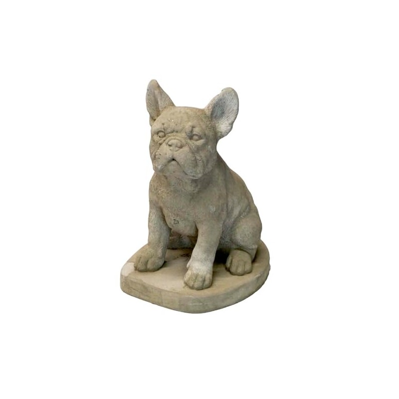 Solid Rock Stoneworks Frenchie Bulldog Concrete Statue, 13" Tall Buff