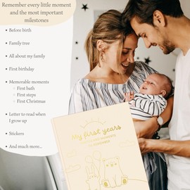 HuBorns - Baby Memory Book & Baby Record Book, 50+ Pages and Stickers Baby Book Memory, New Baby Gifts & Baby Essentials for Newborn, Baby Journal from Birth to 5 Years, Baby Shower Gifts for Mum