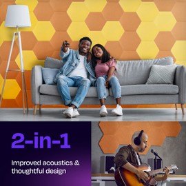Ekkogo Acoustic Panels 12-Pack Soundproof Wall Panels 14"X12.1"X0.4" Sound Panels High Density Sound Dampening Panels - [70'S Orange Hexagon]