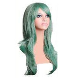 Peluca Ondulada Larga y Rizada para Cosplay, Peluca Rubia Larga con Flequillo para Mujer, Peluca Rubia Ondulada y Rizada, Pelucas de Halloween de Cabeza Completa para Mujer, (Menta verde)