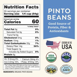 Organic Dried Pinto Beans 5 lb - Non-GMO, Tested Clean Certified, Vegan - Rich in Fiber & Protein for Soups, Burritos, Salads, and Chili - Farmed From Regenerative Soil, Grown In USA by Doudlah Farms