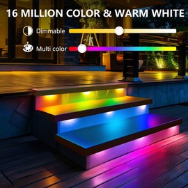 SLARY 8 Pack 7 inch RGB LED Hardscape Lighting Step Lights Retaining Wall Lights with Color Changing & Warm White Mode Low Voltage Landscape Paver Lights Waterproof Deck Lights for Outside Stairs