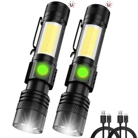 Rechargeable Flashlight, Magnetic LED Flashlight 【Battery Not Included】with COB Work Light, Pocket Tactical Flashlights with 6 Modes,1000 Lumens Super Bright,Waterproof,Zoomable,for Camping,Emergency