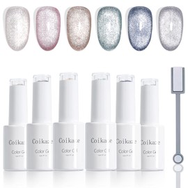 Coikaze Magnetic Nail Gel, Set of 6 Colors, Cats Eye Gel, Galaxy Nails, Color Gel, Nails, Gel, Magnetic, UV / LED Compatible, Gel Nail Kit