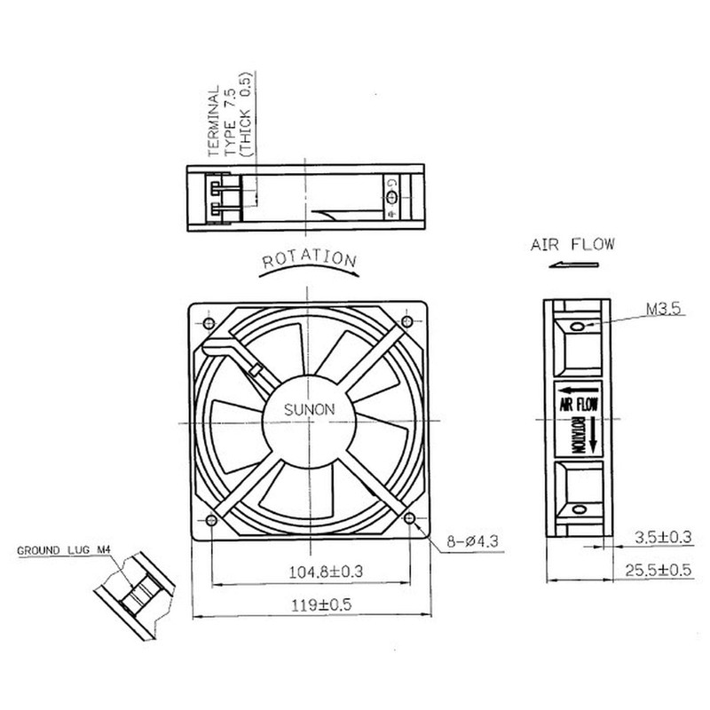 Sunon DP203AT2122LBT Fan 230 V AC 14 W 120 x