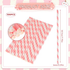 Paper Straws, 100 Pcs Pink Striped Straws, 7.8 Inch Disposable Flexible Party Drinking Straw for New Year Birthday Wedding Cocktail Milkshake Coffee Juice Cold Drinks, Party Decorations