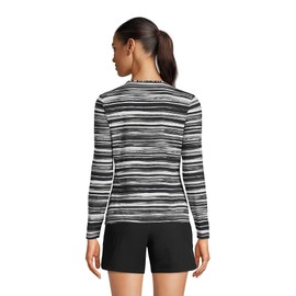 Lands' End Womens Long Sleeve Swim Tee Rash Guard Black/White Ombre Regular Large