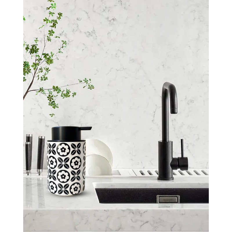 UNBONSOUHAIT Ceramic Hand Soap Dispenser for Bathroom Deco,12ounce Refillable Liquid