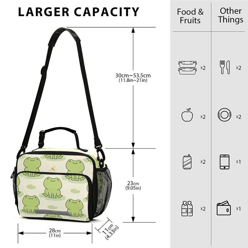MNSRUU Unisex Cute Frog Insulated Lunch Bag, 11"x4.33"x 9.05", Keeps
