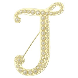 PATIKIL Letter Brooch Pins, Pearl Initial Alphabet J Letter Lapel Badges Pin for Women Men Girl Wife Suits Clothes Dress Bouquet Coat Hat Bag Craft Party, Gold Tone