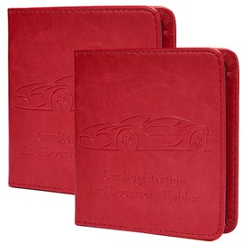 Peisicne 2-Pack Car Registration and Insurance Holder, Car Organization Vehicle Document Organizer with Magnetic Closure for Cards, License in Glove Box, Red
