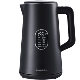 QUAXWELL 1.5L Electric Kettle Stainless Steel, Double Wall Cool Touch Teapot, Fast Boil,5 Temperature Control, LED Display, Auto Shut-Off, BPA-Free,Keep Warm Function, Ideal for Tea & Coffee,Black