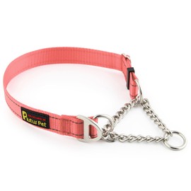 Plutus Pet Martingale Dog Collar with Stainless Steel Chain and Reflective Nylon, Adjustable No Pull Training Collar, for Small Medium, and Large Dogs, Pink, S