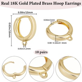 Beebeecraft 1 Box 20Pcs Huggie Hoop Earring Finding 18K Gold Plated Brass Round Leverback Hooks with Loop for Jewellery Making Supplies Women