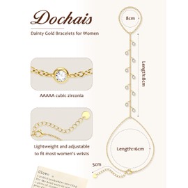 Dochais Women's Silver Gold Bracelet, 14K White Gold/Gold Plated, Delicate Wrist Finger Chain, Trendy Ring Bangle, Charms, Stackable Adjustable Bracelets, Gift for Women and Girls