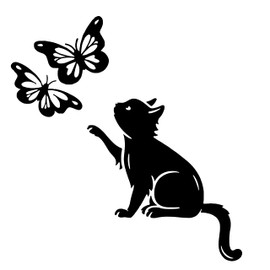 Cat Butterflies Vinyl Decal Sticker for Windows, Car Sticker, Cars Trucks Vans Laptops, Bumper Sticker, Size 7'' (BLACK)