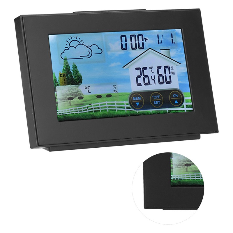 Weather Clock with Color Touch Screen Backlight Indoor Outdoor Thermometer