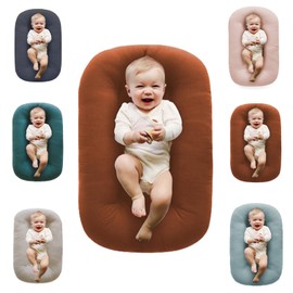 Loevin Baby Lounger, Baby Lounger for Newborn 0-24 Months, 100% Breathable Cotton Baby Nest for Tummy Time & Diaper Changes, Portable Infant Essentials for Home & Outdoor(Coffee)