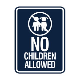 Signs ByLITA Portrait Round No Children Allowed Sign (Navy Blue/White) - Large