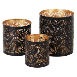 Marrakesh Set of 3 Lanterns, 14 cm, Large, Metal, Oriental Tea Light Holder, Ulama, Black, Gold, Table Decoration