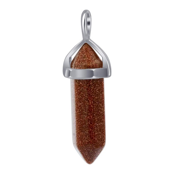 Double Terminated Hexagonal Bullet Point Brown Goldstone Gemstone Pendant